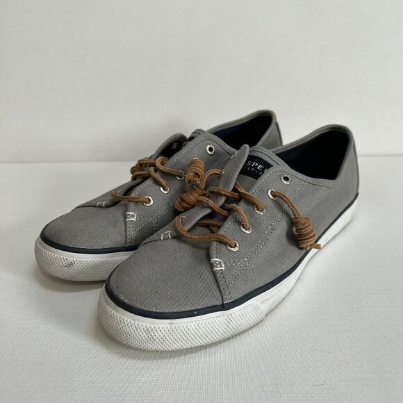 Sperry Top-Sider Sneakers Size 9.5M Seacoast Canvas Gray Leather Laces Slip On - Picture 1 of 12